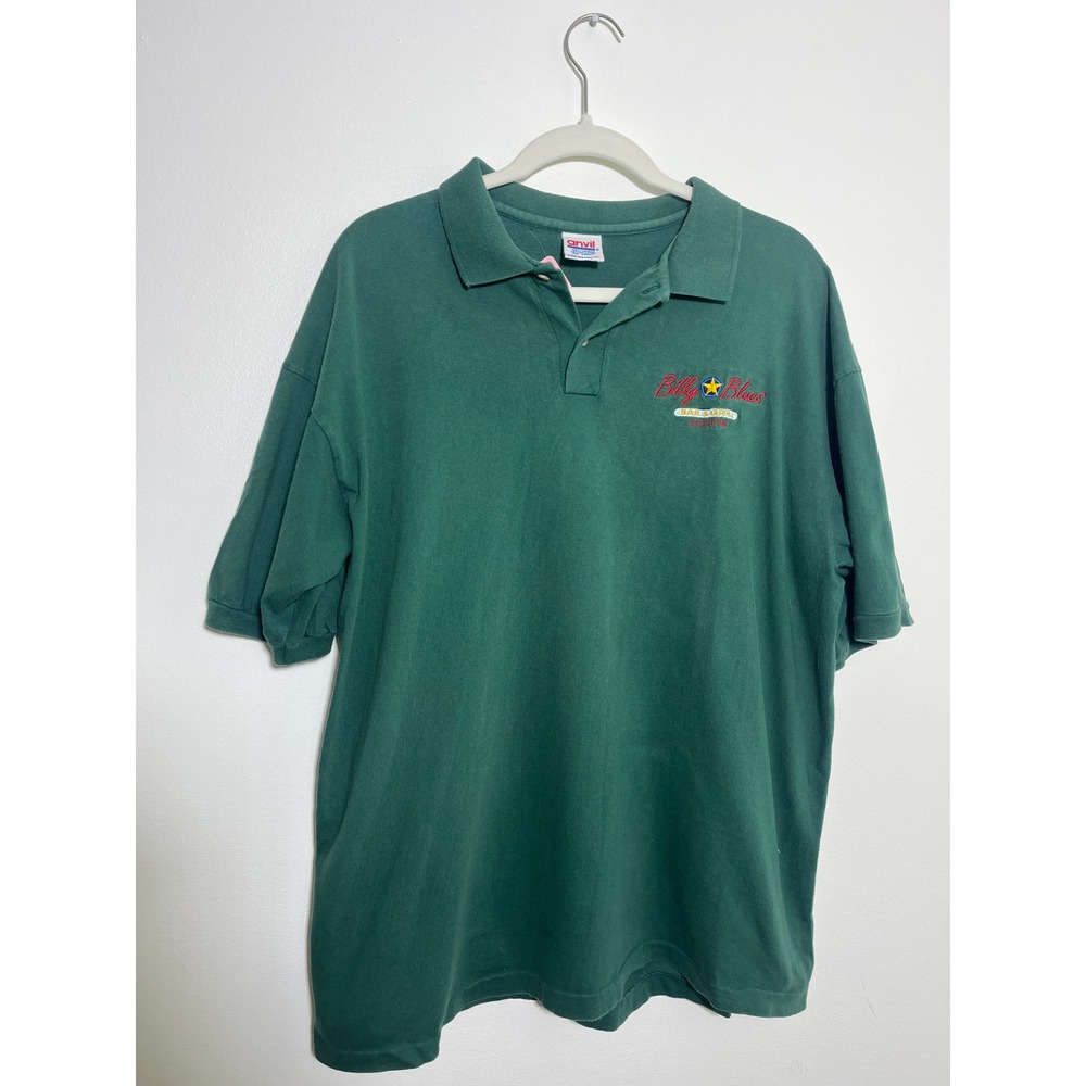 Vintage Anvil Billy Blues Bar Grill Houston Polo Shirt Mens Green Made in‎ USA